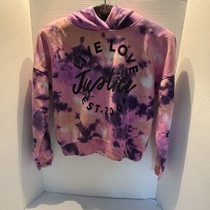 Justice Girls Tie Dye Hoodie Size 16/18 Pink/Black Long Sleeve